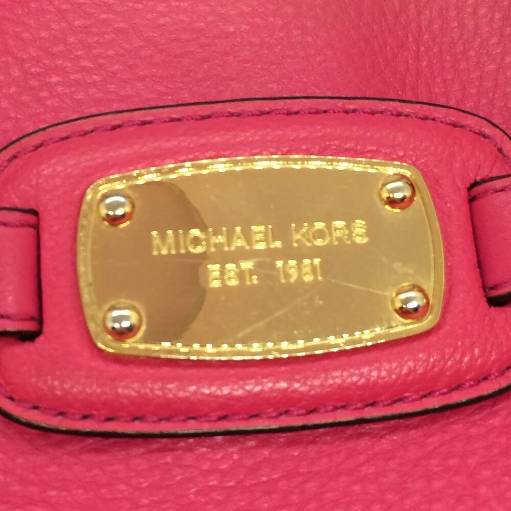 Michael Kors Hamilton Leather Satchel Neon Pink Gold Tone Shoulder Bag - Picture 5 of 16